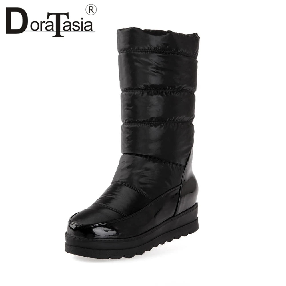 

DORATASIA Women Snow Boots Warm Fur Shoes Woman Hidden Wedge Platform Shoes Ladies Slip On Half-knee High Footwear Size 34-40