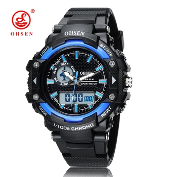 

2016 New Arrival Ohsen Digital Quartz Men Sport Wristwatch Blue 50M Waterproof Silicone band Fashion Cool LED Watches Male Gifts