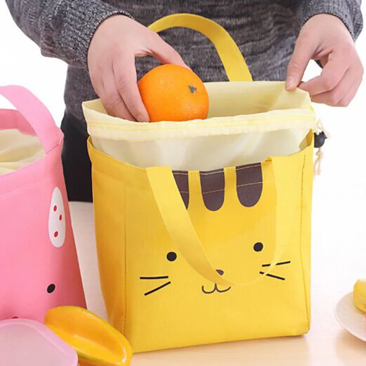 Женская Термосумка для пищи с мультяшным котом, парусиновые термо-пищевые сумки для пикника для девочек, детские дорожные сумки для животных, Ланчбокс сумки Tote
