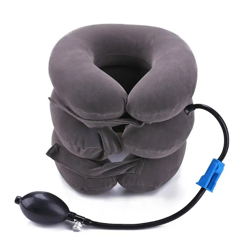 U-образная подушка для путешествий, массажная воздушная надувная втягивающая подушка для позвонка, подушка для шеи, боли в голове, расслабляющая Тяговая поддержка, массажер - Цвет: Светло-серый