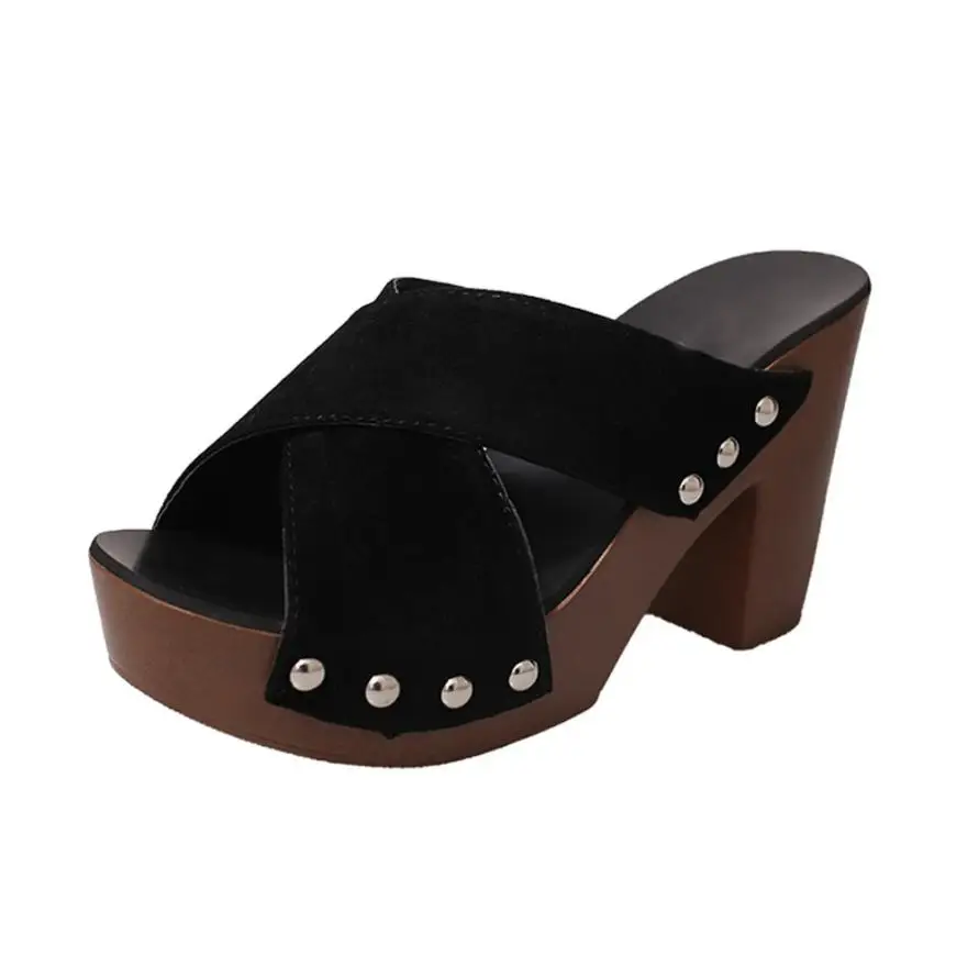 

Sandals Women Cross Strap Chunky Square Heel Thick High-Heeled Flip Flop Open Toe Sandals Shoes zapatos mujer sandalias 2018 A5