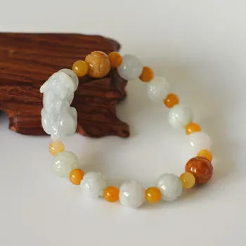

Natural A level MyanmarJadeite Bracelet Lotus PIXIU Bracelet Single Lap Hand String Bangle Gift For Women fine Jade Jewelry