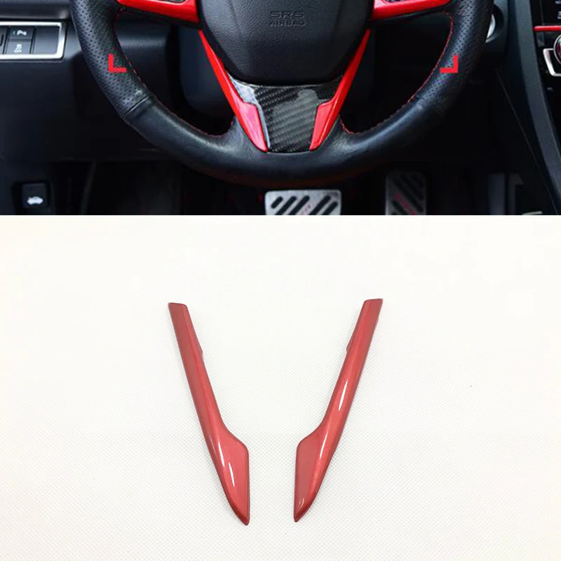 

For Honda Civic 10th 2016 2017 2018 ABS Plastic Red Car Steering wheel Button frame Cover Protector Accessories car styling 2pcs
