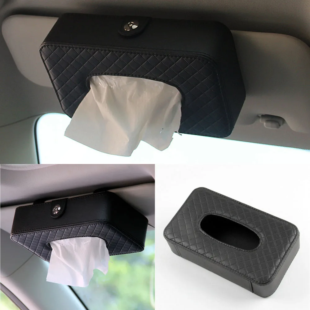 New Car Premium Leather Tissue Box Pendant Visor Type Napkin Holder