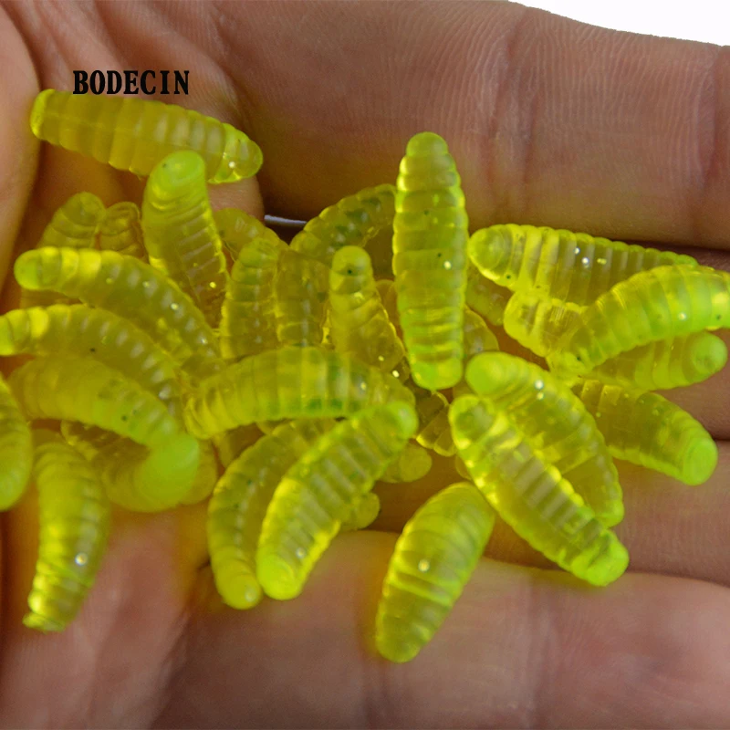 100PCS Set 2cm 0.3g Maggot Grub Soft Lure Baits smell Worms Fishing Lures For Fish Carp Tackle Bread Bug Bionic Grub Baits Trout (12)