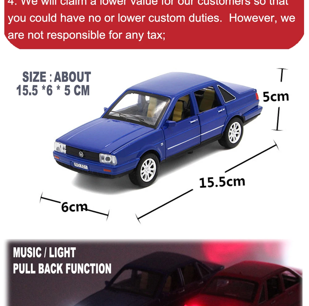 1:32 VW Santana литая под давлением модель, металлический автомобиль для мальчика, детский подарок с функцией оттягивания/музыка/светильник/с открывающимися дверцами