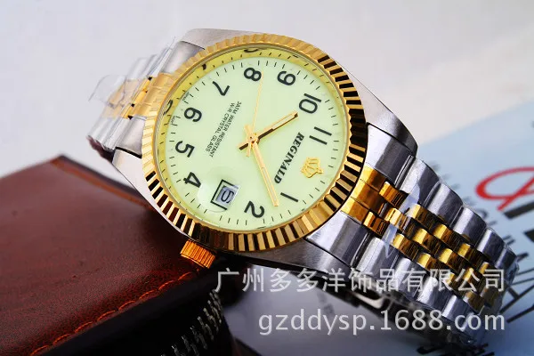 HK бренд Реджинальд роскошные золотые стальные весы подарок часы цифровой календарь кварцевые Бизнес платье мужские подарок платье наручные часы