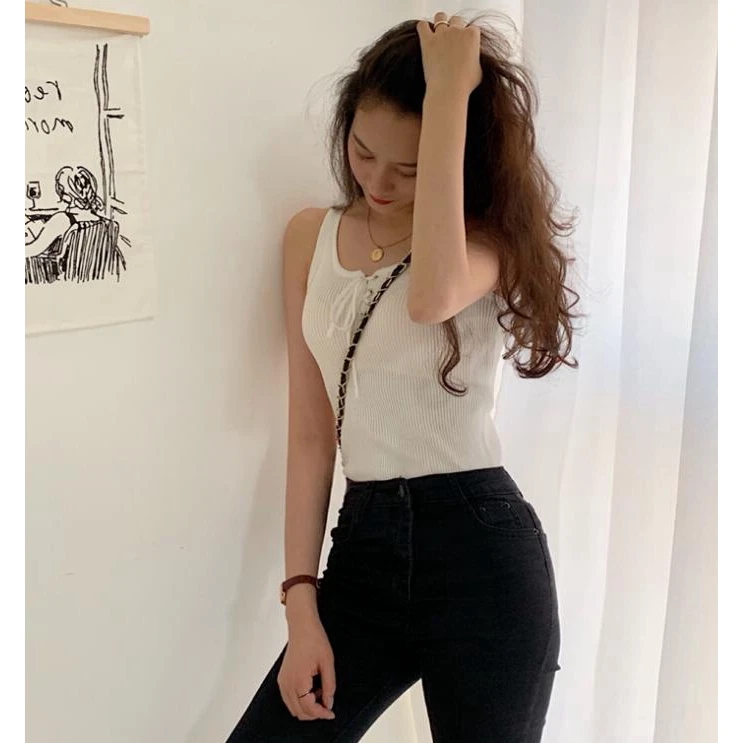 Женская Вязаная толстовка без рукавов Camisole Fit сексуальная летняя Однотонная рубашка на лямках