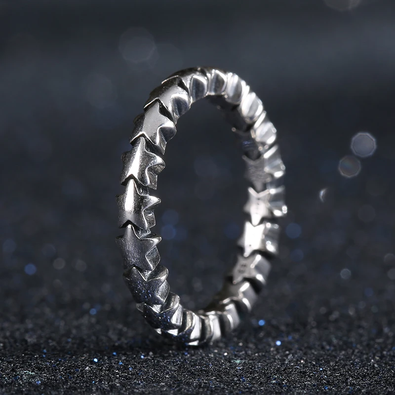 ELESHE Engagement Star Trail Stackable Finger Ring For Women Wedding 925 Tibetan Silver Jewelry Bijoux Gift
