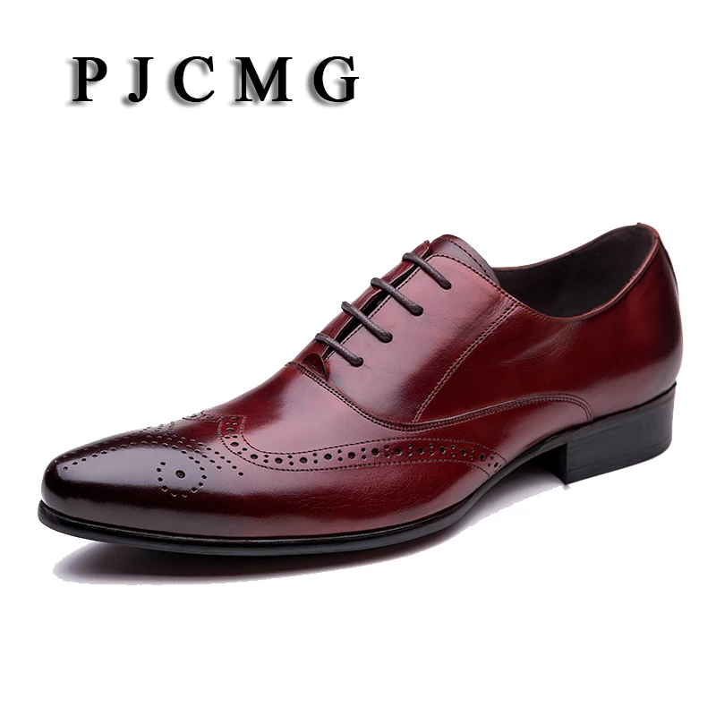Pjcmg модные черные/цвет красного вина Обувь шнурованная для женщин Мужская одежда Кружево на шнуровке обувь с острым носком Пояса из натуральной кожи вечерние Бизнес человек свадебные туфли