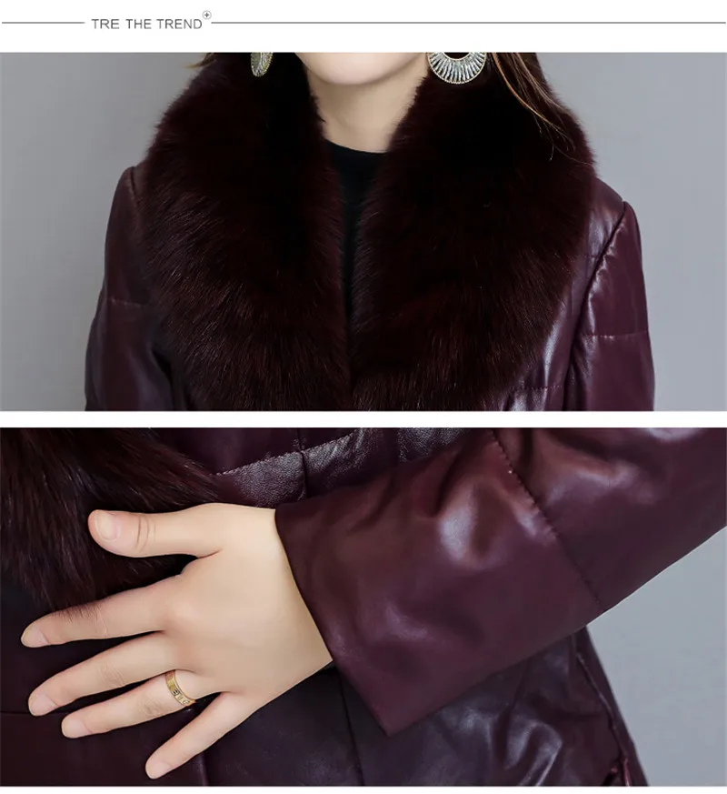 New Fashion Autumn Winter Women Leather Jacket Slim Parka Overcoat Female Faux Fur Collar Plus Size Long Fur Coats A1362