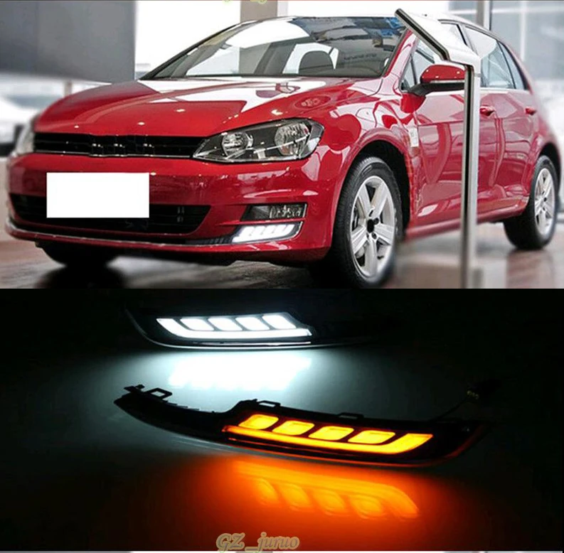 Newest Style For Volkswagen Golf 7 2014-15 DRL12V  Daytime Running Light White With Yellow Turning Signal Relay Waterproof