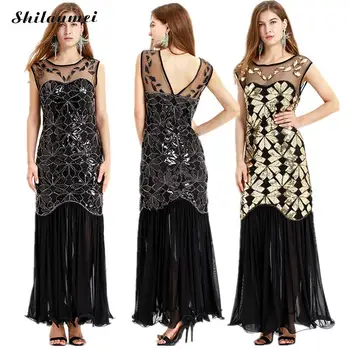 

Vintage Sequined Meshe Long Dress Women 2019 Summer Sleeveless Backless Maxi Robe Elegant Party Club Dresses Vestidos Plus Size