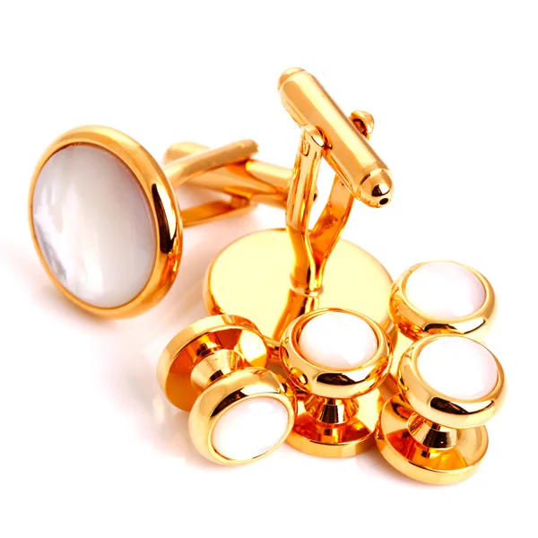 Дизайн серебряные/золотые пуговицы и шпильки для бизнеса мужские запонки для рубашки набор свадебные запонки ювелирные изделия оптом и в розницу - Окраска металла: Покрытие антикварным золотом