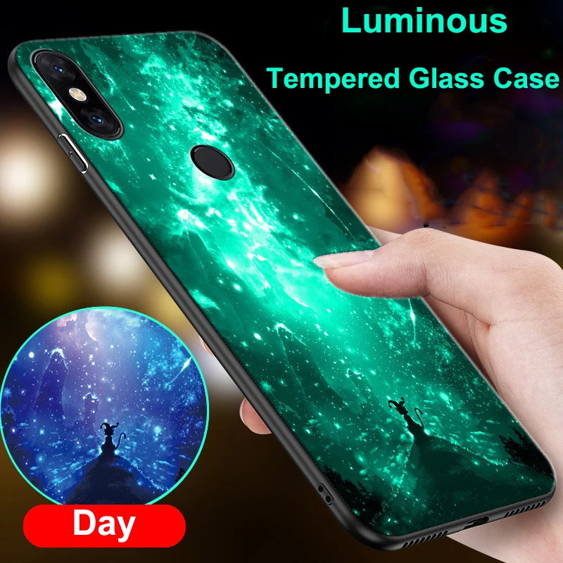 

Luminous Tempered Glass Case for Xiaomi Mi 9 8 6X A2 5X A1 6 Redmi K30 K20 POCO X2 Note 8 7 6 5 Pro Case Glass Cover Funda