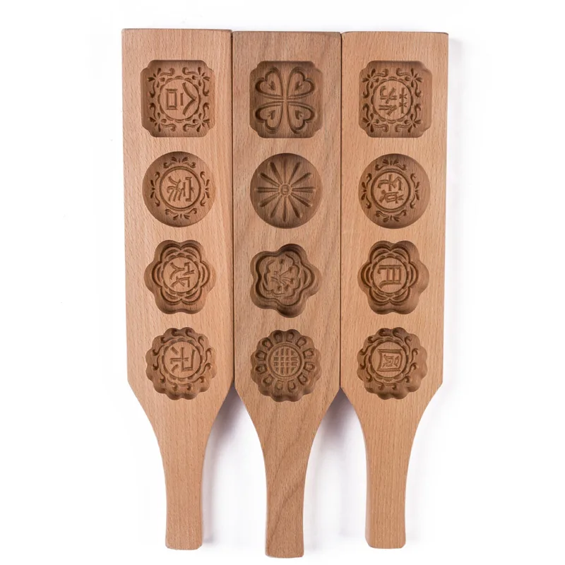 

4 Patterns Creative Wood Solid Wood Handmade Pasta Pastries Mold Steamed Bread Green Bean Cake Pumpkin PieIce Moon Mould