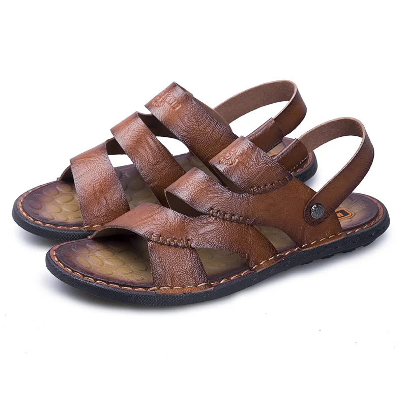 Летние кожаные сандалии; мужские уличные пляжные сандалии; удобные модные мужские дышащие резиновые сандалии; Hombre; коллекция года; большой размер 46