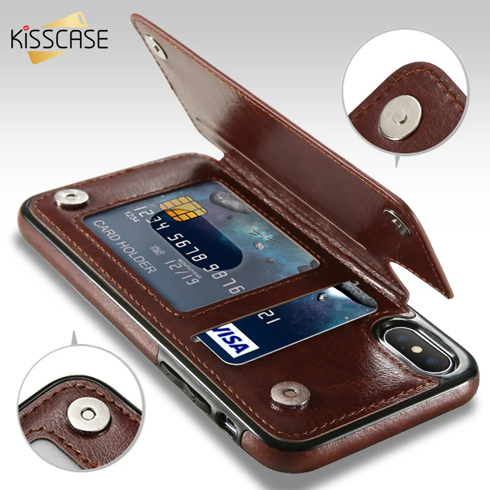 KISSCASE Retro PU Leather Case For iPhone X 6 6s 7 8 Plus 5S SE Multi Card Holders Case Cover For iPhone 8 7 6 6s Plus X Shells