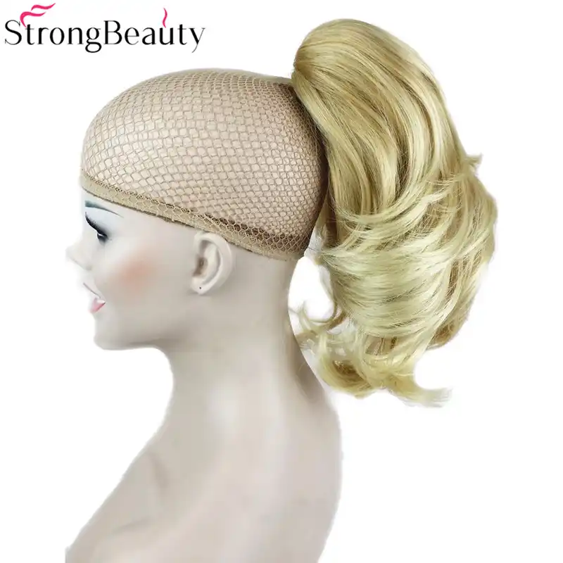 Strong Beauty Synthetic Short Wavy Blonde Black Ponytail Clip In