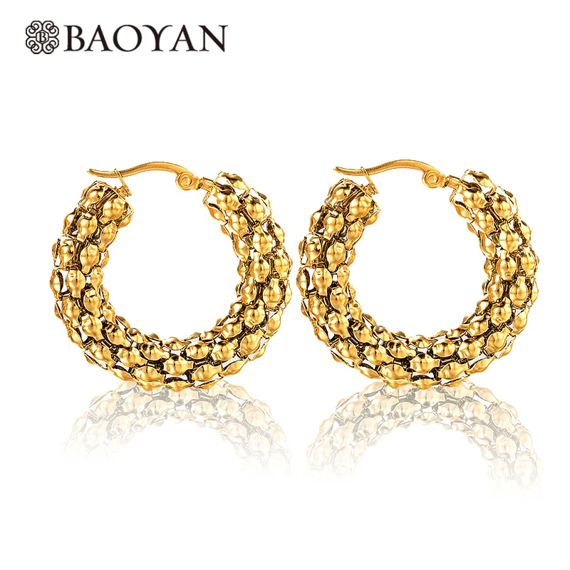 Baoyan 316L Нержавеющая сталь изысканные модные золотые Цвет среднего серьги в виде колец, для Для женщин смешанные партии N3
