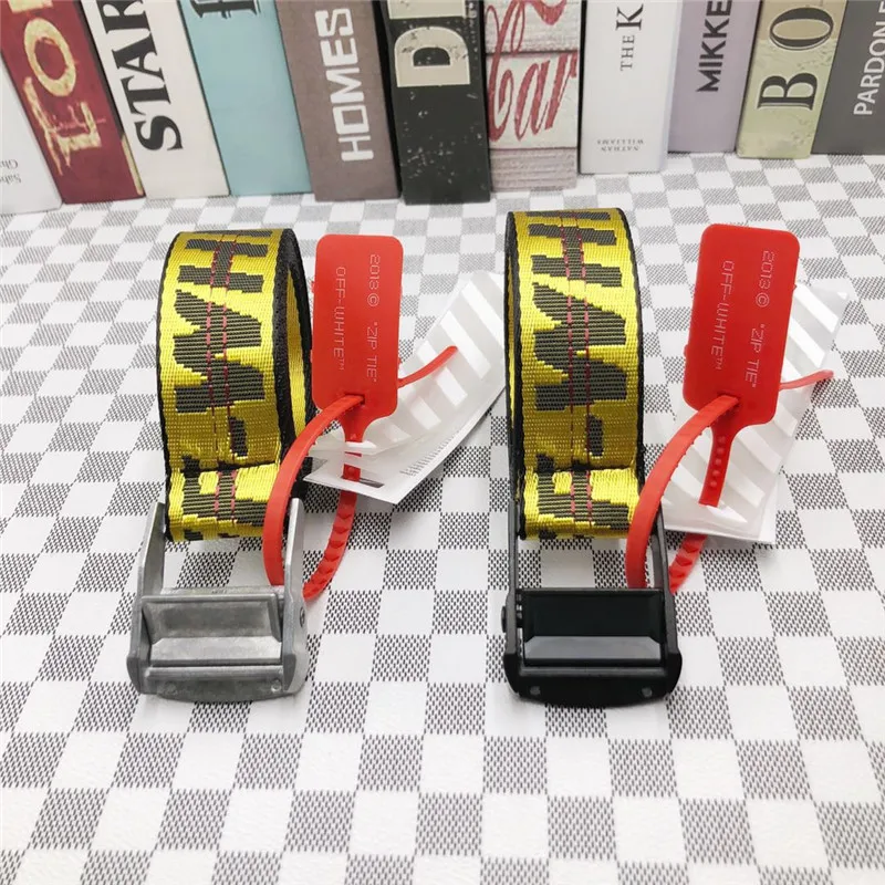 

Metal Button OFF WHITE Industrial Belt Letter Print Canvas Belt for Women 100-200cm Punk Hip-pop Accessories Waist Belts