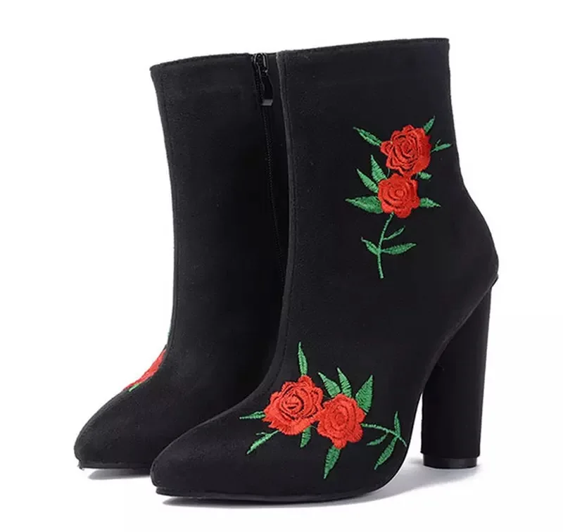 Flower Boots Autumn Winter Boots Fashion Lady High Heel Long Boots ...