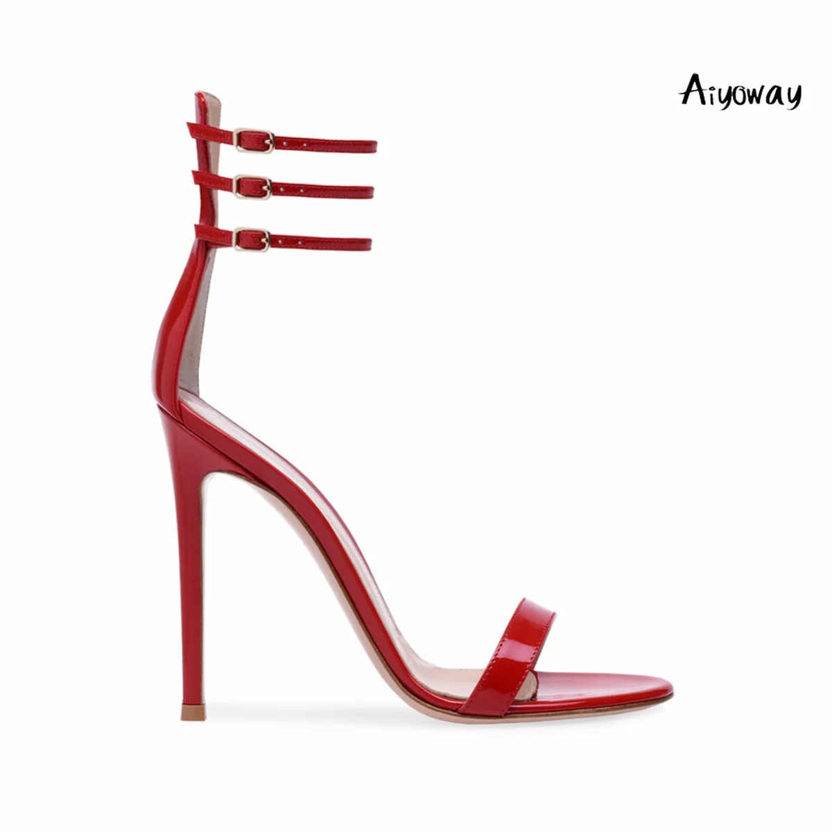 

Aiyoway 2019 Spring Summer Women Shoes Peep Toe High Heels Sandals Ankle Strap Buckle Ladies Wedding Evening Party Shoes Red