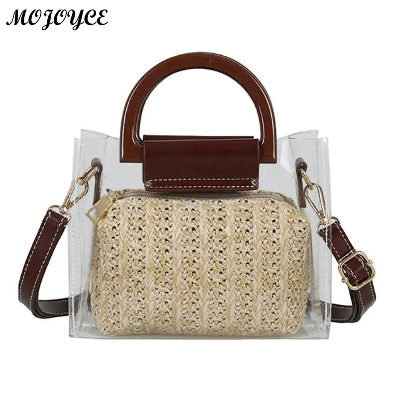 

Clear PVC Handbags 2018 Summer Women Messenger Bag composite Bags Clutch Transparent Straw Purse Beach Crossbody Shoulder Bag