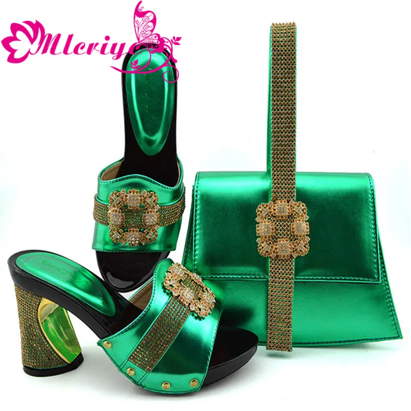 

GFN1901 New Arrival Italian Ladies Shoes and Bags To Match Set Decorated with Rhinestone Nigerian Shoes and Matching Bags
