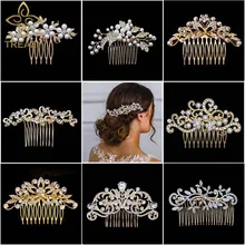 Peines de pelo de boda de Color dorado para mujeres, perlas encantadoras, Accesorios nupciales para el cabello de cristal, sombreros de fiesta de cumpleaños, tiara de novias