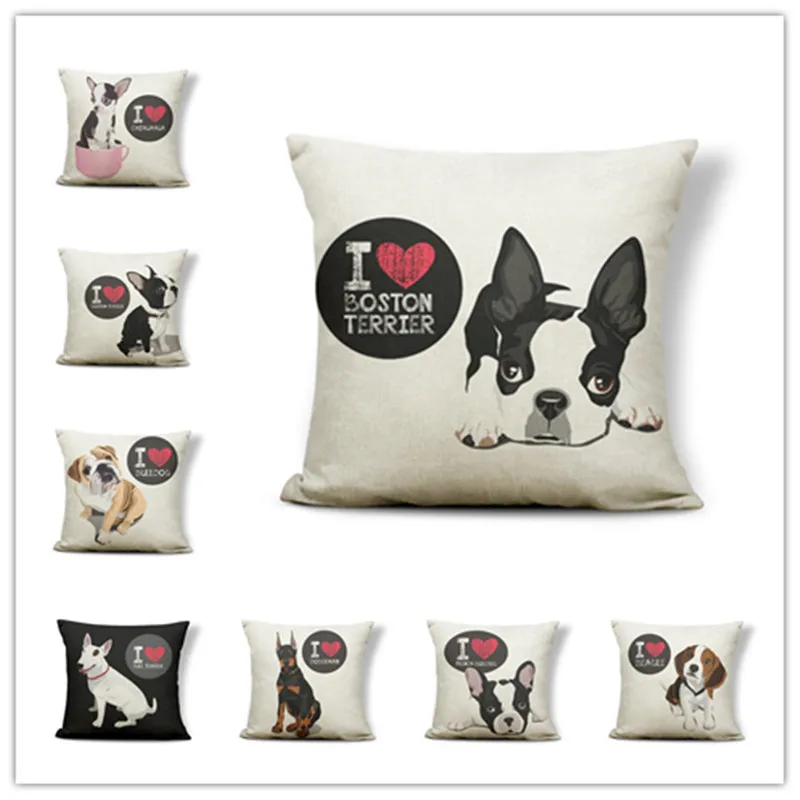 

Lovely Bull Terrier Beagle Cushion Covers Boston Terrier Boxer Dog Pillow Cases Bulldog Cat Chihuahua Doberman Home Decor