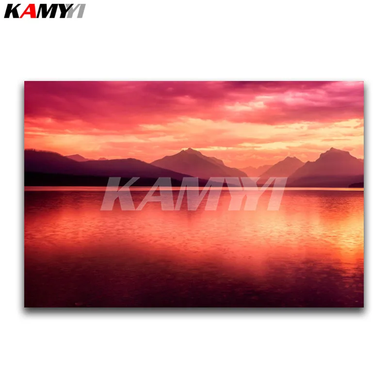 

DIY 3D Diamond painting landscape Full Square Diamond embroidery Cross stitch Red sunset Full Round Diamond mosaic sea Sale