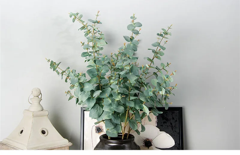 Flone European Artificial Banyan Tree Leaves Gold Money Leaves Eucalyptus Leaves Fake Plant Flowers Branch Home Decor Plant  (5)