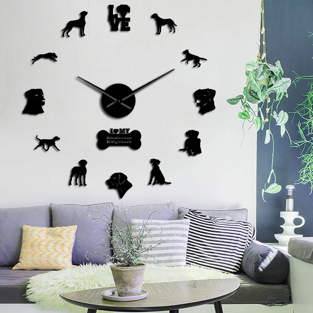 

Rhodesian Ridgeback Big Wall Clock Large DIY Wall Art Stickers Lion Dog Pet Home Decor African Lion Hound Giant Clock Wall Watch