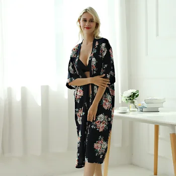 

Sexy Long Sleepwear Print Cotton Robe Women's Pajamas Sexy Bathrobe Dressing Gowns Women Bride Bridesmaid Wedding Robes