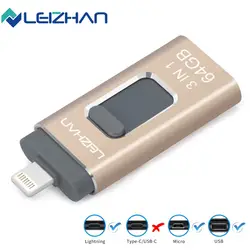 LEIZHAN USB Flash Drive для iPhone XR X/8/7/Plus/6/6s/5/SE/ipad портативный флэш-накопитель Micro Memory Stick 16 GB 32 ГБ, 64 ГБ и 128 Гб флешки