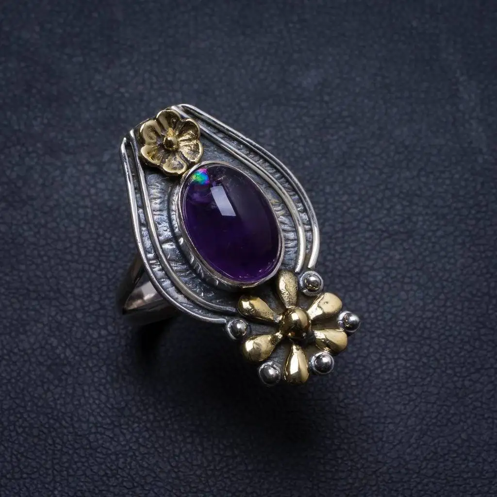 

Natural Two Tones Amethyst Handmade Unique 925 Sterling Silver Ring, US size 6.75 X2016
