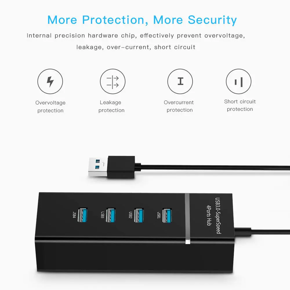 Высокая Скорость 4 Порты и разъёмы USB 3,0 Multi HUB разветвитель расширения настольных ПК ноутбук адаптер переменного тока-SCLL