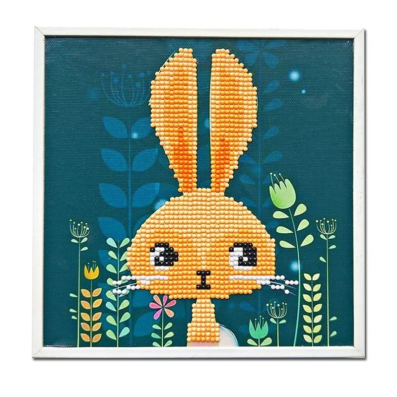 Алмазная картина для детей, полностью подготовленная картина по номеру, набор поделок-мультяшный кролик, включает деревянную рамку(кролик