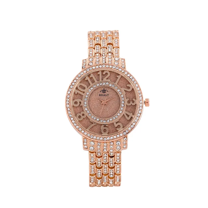 

2019 New high-end fashion steel with diamond inlaid women's watch simple digital face full of diamond diamond British watch