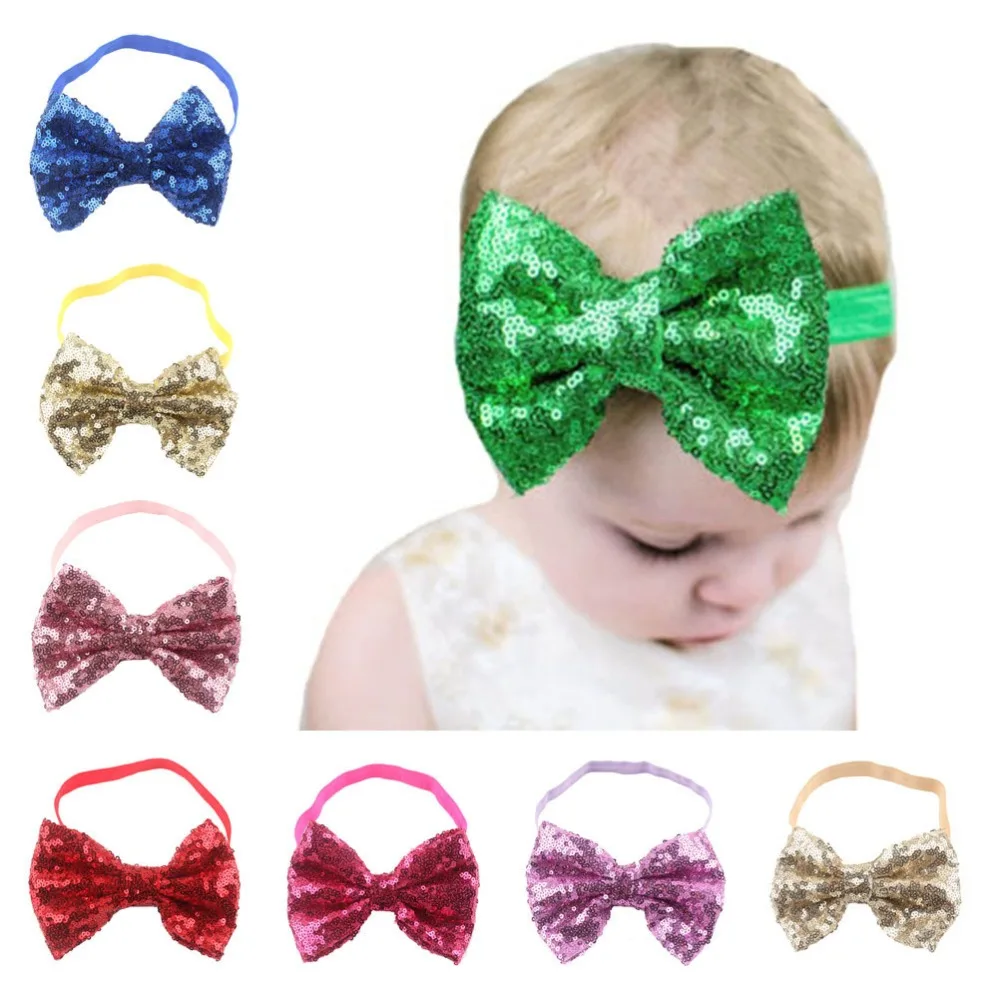 Розничная продажа Блестящий бант телефон эластичная лента для волос|sequin bows|big