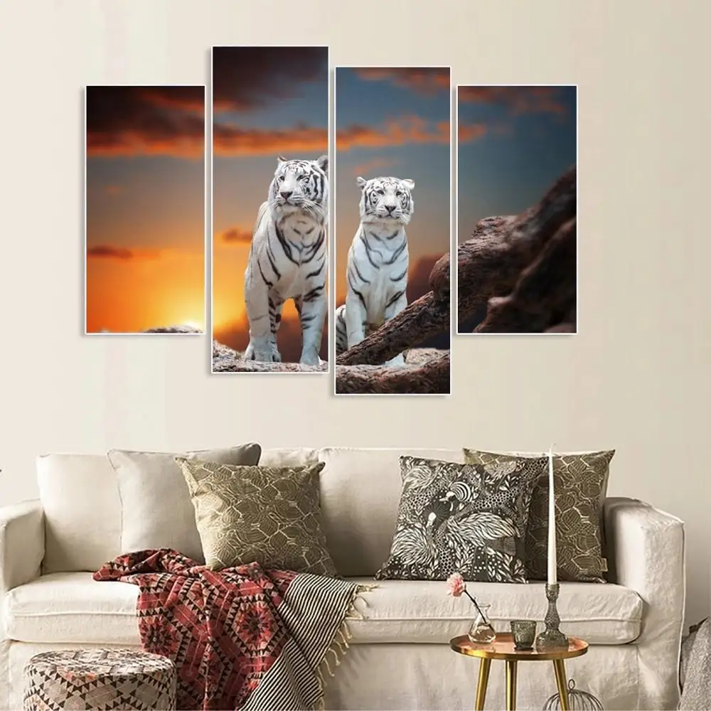 

Laeacco Canvas Painting Calligraphy Animal Posters and Prints Tigers Under the Sun Wall Art Picture for Living Room Home Decor