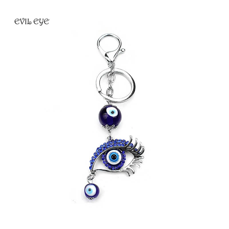 Evil Eye 2017 fashion Blue car keychain for men Lucky Crystal Keychain