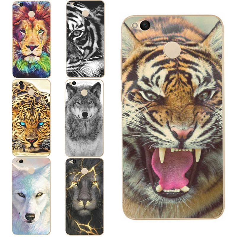 MLCRIYG Soft Phone Case For Xiaomi Redmi 4X TPU Coloful Tiger Wolf Painted Design Fundas B045 |