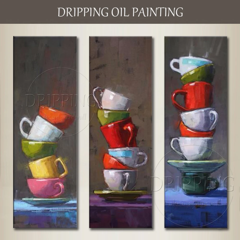 Hand painted High Quality Modern Home Decor Mugs Oil Painting 3 Pieces