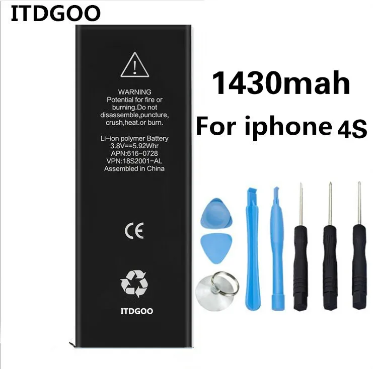 

1430mAh Original Quality ITDGOO Brand Standard Batteries For Apple iPhone 4S Battery With screwdriver
