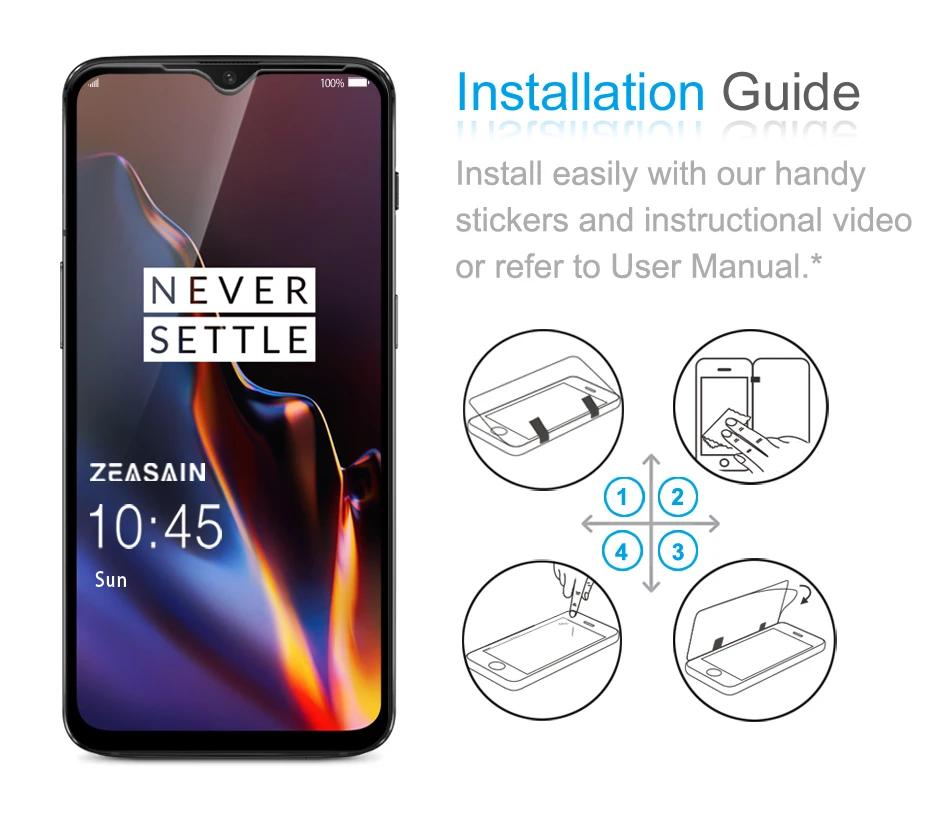 2 Pack Original ZEASAIN Screen Protector For OnePlus 6T OnePlus6T One Plus 6T 1+6T 6 T Tempered Glass 9H Ultra Thin Glass Film (2)