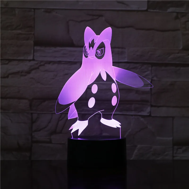 

Table Lamp Bedroom Pokemon 3D Illusion Touch Sensor Decorative Lights Child Kids Gift Penguin Figure Prinplup Night Light LED