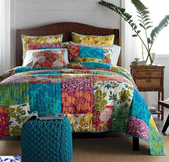 Free Shipping New Arrival Colorful Patchwork Quilt Handmade bedding set King Size em Colchas de