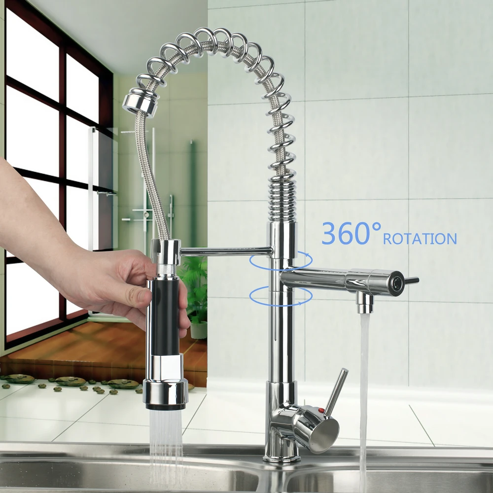 US W OUBONI New Double Swivel Spout Spring Kitchen Sink Faucet 8525 torneira da cozinha Hot